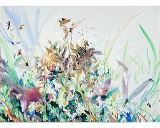 ZOE MAC FLORAL PAINTING  |  
Mixed media on paperboard Signed lower right With blindstamp 38 x 28 in. (Sight) - w. 54 x h. 44 in.