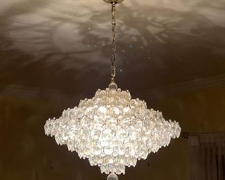 SCHONBEK "BARONET" CHANDELIER  |  
French Mid-Century modern Swarovski crystal drop chandelier having 7 rows of concentric crystal drops; total height from fixture; 42 in. - h. 24 x dia. 28 in. (chandelier)
