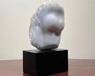 CARVED STONE FIGURE  |  
Probably alabaster or soapstone, no apparent signature; overall height 13 in. - l. 7.5. x w. 5 x h. 9 in. (stone)
