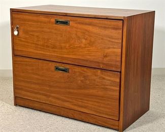 Attr. RISOM WALNUT FILING CABINET | Attributed to Jens Risom, having two full width drawers locking mechanism with two keys - l. 36 x w. 19 x h. 29 in.