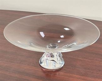 STEUBEN GLASS COMPOTE  |  
Pedestal bowl with heavy bottom, signed on the bottom - h. 4.5 x dia. 10.75 in.
