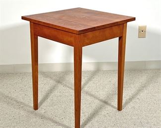 THOMAS MOSER SIDE TABLE  |  
C. 1991, solid wood, with confirming glass top, signed by maker and dated on underside - l. 20 x w. 20 x h. 26.5 in.
