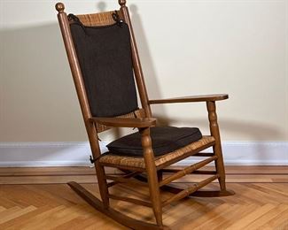 CAROLINA ROCKER  |  
P&P Chair Company, wood rocking chair with a rush seat and backrest - l. 32.5 x w. 24 x h. 42.75 in.
