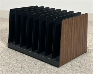 VINTAGE DESKTOP FILE ORGANIZER  |
Wood, laminate stickers, and steel - l. 15 x w. 11 x h. 9.5. in.