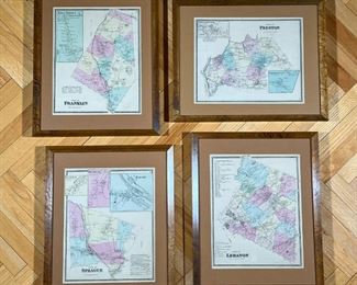 (4pc) CONNECTICUT MAPS  | 
Uniformly framed including map of Lebanon, Sprague, Preston, and Franklin - w. 17.5 x h. 21.5 in. (each frame)
