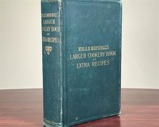 MARSHALL'S LARGER COOKERY BOOK  |
Mrs. A.B. Marshall's Larger Cookery Book of Extra Recipes, 1899 edition pub. London, Marshall's School of Cookery, with two hundred and eighty-four illustrations and with inscription dated 1900 - l. 10.5 x w. 6.75 in.