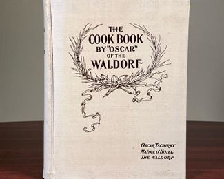 COOK BOOK BY OSCAR OF THE WALDORF  |
Oscar Tschirky Maitre d'Hotel The Waldorf, 1908 edition, pub. The Saalfield Publishing Co. - l. 10 x w. 8 in.