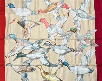 HERMES CARL DE PARCEVAUX SCARF  |
"Sauvagine en Vol" 100% silk scarf showing flying ducks - l. 35 x w. 35 in.