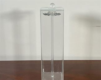 LUCITE JEWELRY STAND  |
Necklace stand, the piece with hooks lifting out of the square case - l. 4 x w. 4 x h. 13.5 in.