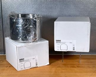 (2pc) CUISINART DRAINER INSERTS  |
Cuisinart commercial stainless cookware, including a 6-7/8 in. tall strainer and a 8-1/4 inch. tall strainer, double use as a colander - dia. 9-3/8 in. (each)