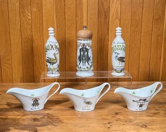 (6pc) D'AUTEUIL TABLE ITEMS  |
Including three open sauceboats (l. 8.5 in.), two olive oil bottles, and a pepper mill (h. 8.75 in.)