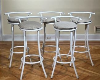 (5pc) BKS DANISH METAL STOOLS  |
Tubular metal stools with attached cushion seats, one extra cushion - l. 18 x w. 16 x h. 35 in.