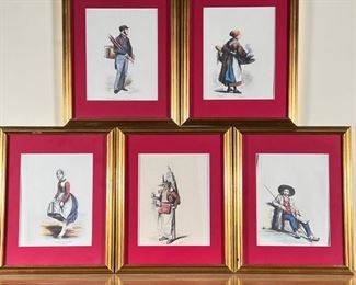 (5pc) FRENCH PEASANT COLORED ETCHINGS  |
From drawings by pauquet - w. 12.25 x h. 15.25 in.