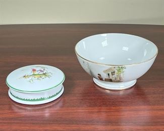 (2pc) LIMOGES & OTHER PORCELAIN  |
Including a Chinese style Limoges lidded box and a Parisian bowl (dia. 6.5 in.)
