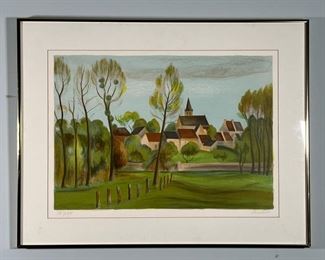 FRENCH LITHOGRAPH  |
Country landscape, numbered lower left and pencil signed lower right, possibly Mourlet; ed. 125/275 - w. 29.75 x h. 23.25 in. (overall)
