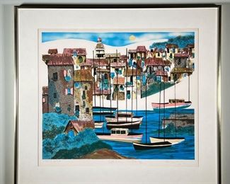 ITALIAN VILLAGE LITHOGRAPH  |
Pencil signed lower right, titled lower center, numbered lower left, ed. 135/275 - w. 26.5 x h. 23.5 in. (frame)