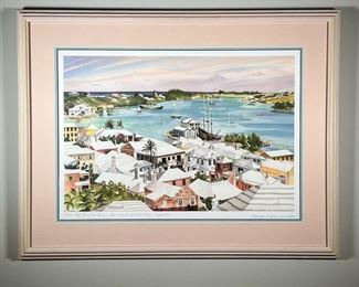 JILL AMOS RAIME LITHOGRAPH  |
St. George's Harbour, Bermuda, artists proof, dedicated and dated 92, pencil signed - w. 30 x h. 23.25 in. (frame)