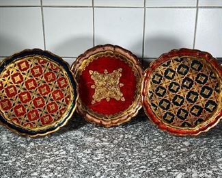 (3pc) ITALIAN LACQUERED PLATES  |
With incised and gilt decoration - dia. 11 1/2 in.