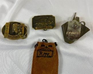 DUB030 Solid Brass Belt Buckles 2, Leather Pouch And Vintage Cornhusker