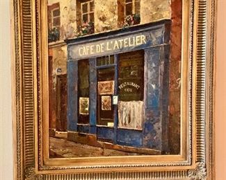 Framed street scene oil  painting 