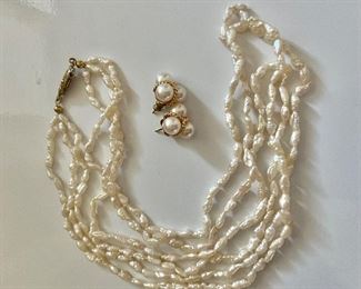 Multi strand pearls and pearl earrings 