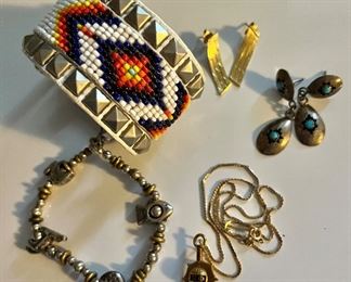 14K gold chain , earrings, and vintage jewelry 