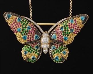  A Multi Gem Set Butterfly Brooch by Eli Frei 