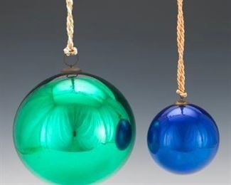 2 Large Kugel Spherical Glass Christmas Ornaments