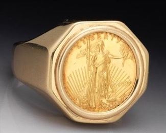 $5 Dollar American Eagle Gold Coin and Gold Ring 