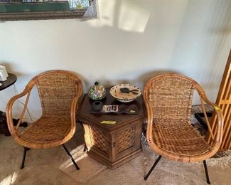 Rattan and Wicker Chairs, Hexagonal End Table, Bowl, Lidded Bowl, etc.