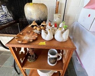 Side Table, Vase, Stein, Bowl, etc.
