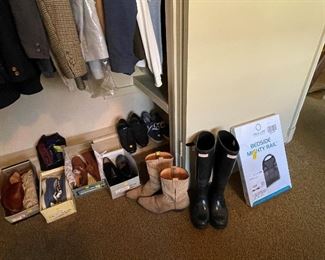 Various Shoes and Boots.  Bedside Rail.