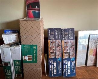 Barrister Oak-Finish Bookcase, Pine Bookcase, Two Genie Garage Door Opener System, Poster Frames