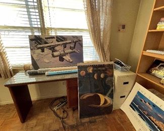 Desk, Shelves, File Cabinet, Surge Protector, Various Space and Flight Posters