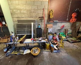 Various Hand Tools, Yard Equipment, Extension Cords, Jacks, Hardware, Lawn Care Items, etc.