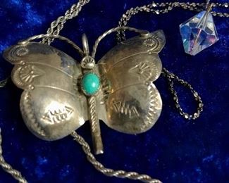 Sterling Butterfly and Crystal Pendent 