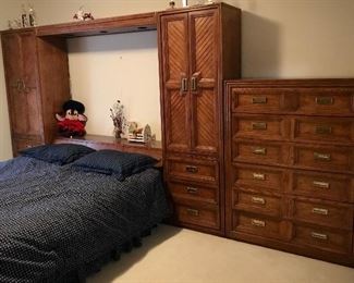 Midcentury Modern Queen Bed Wall Unit and Dresser 