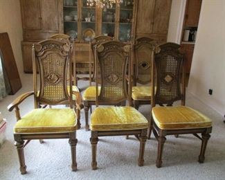 6 Vintage Spanish Revival High Back Cane Dining Chairs