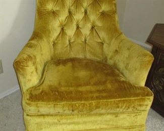 Mid Century Modern Yellow Velvet Tufted Armchair