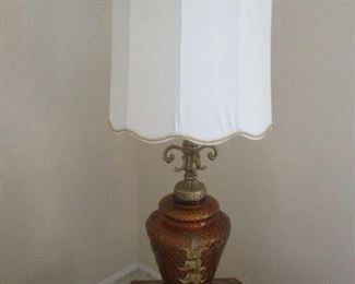 Amazing Vintage Table Lamp, Amber Glass w/ Metal