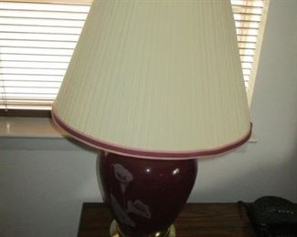Vintage Painted Ceramic and Brass Table Lamp