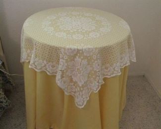 Round Side Table with Fabric and Lace Cover
