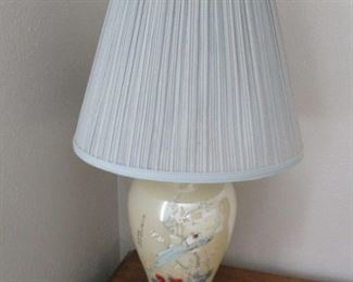 30" Tall Oriental Decorated Glass Lamp, Blue Shade