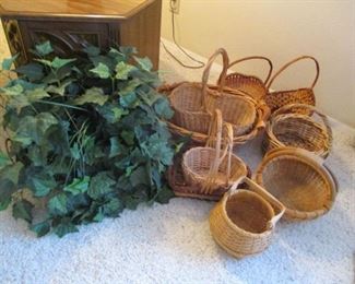 Large Group of Baskets and Faux Plant