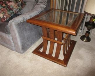 Square Oak Side Table w/ Bentwood Base & Glass
