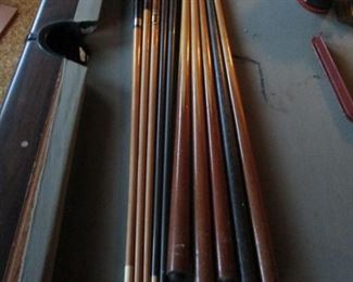 Assortment of Pool Cues Some Vintage