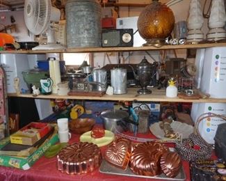 copper Jello molds, lamps, lunch box, vintage kitchen