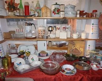 glassware, canisters, casserole dishes, pop bottles