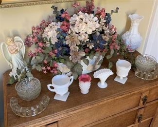 Milk Glass pieces, and other decor 