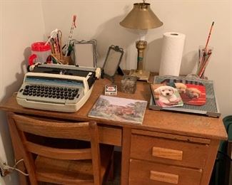 Wooden desk and other items 